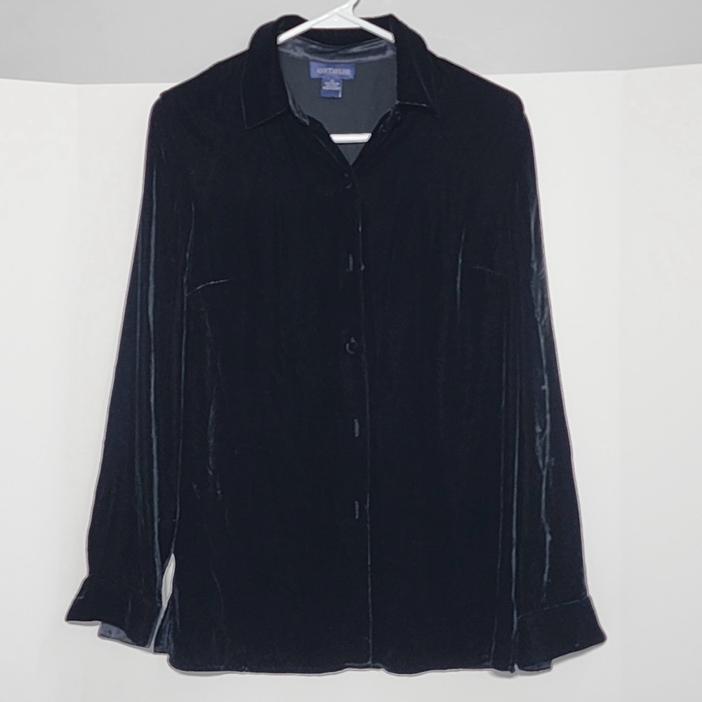Ann Taylor Black Velvet Silk Blend Button Down